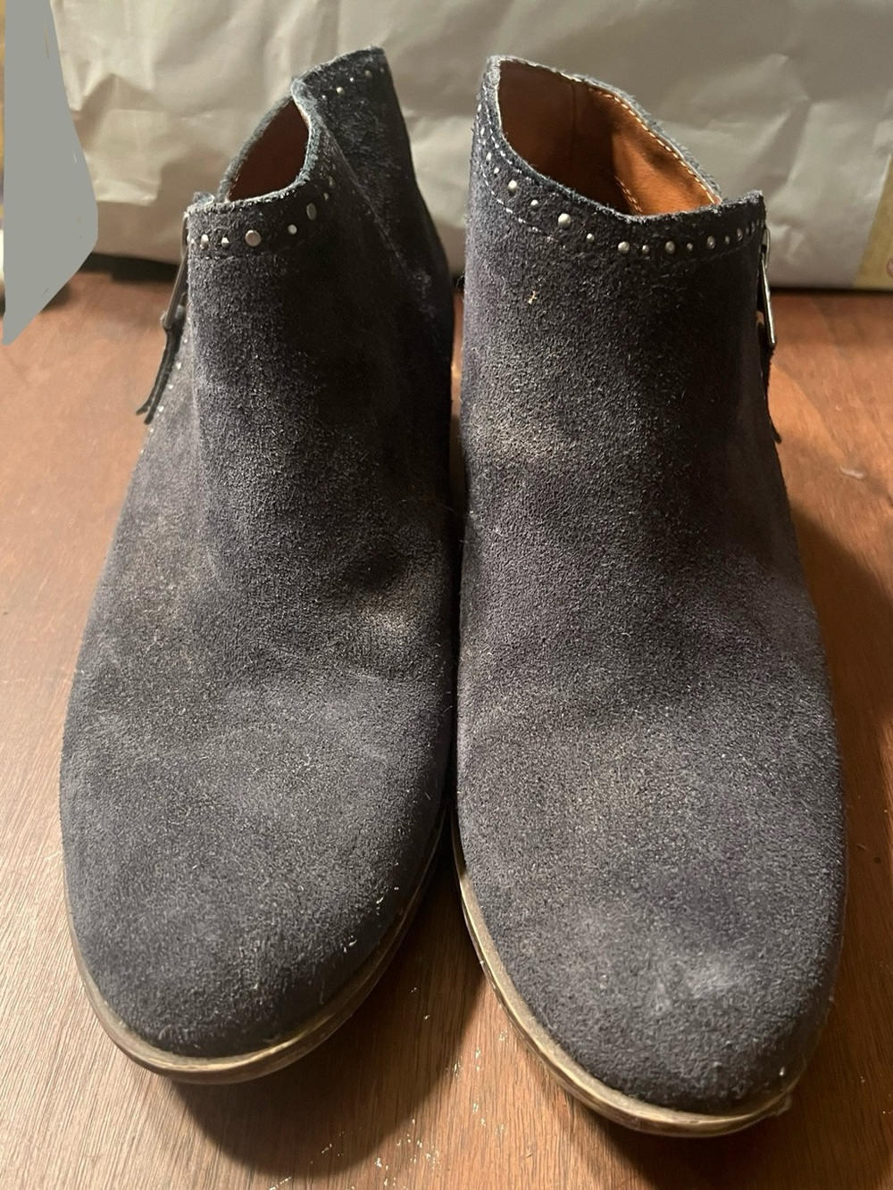 Women's Dark Gray Suede Ankle Boots with Stud Trim